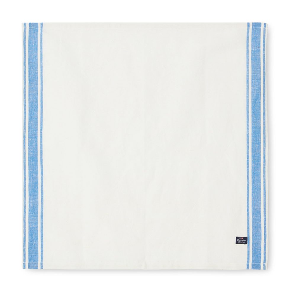 Linen Cotton Side Stripes tygservett 50x50 cm, Blå-vit