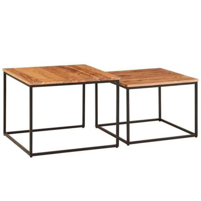 Satsbord Wohnling Set med 2 i massivt trä fyrkantiga metallben modern