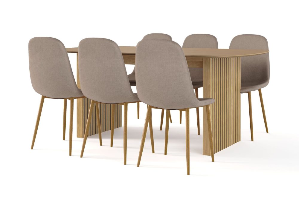 Richeto Matbord 180 cm ek + 6 st Nibe stol brun med ek ben