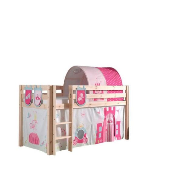 Halvhöjdssäng med gardin Pino Princess Naturlig, Naturlig, Utan rutschkana, Prinsessa, 3
