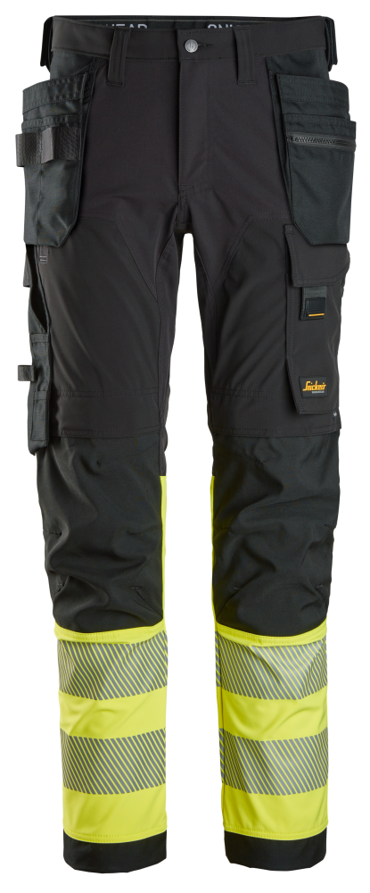 ARBETSBYXA SNICKERS WORKWEAR 4STR HF HV KL1, SVART/GUL STL 50
