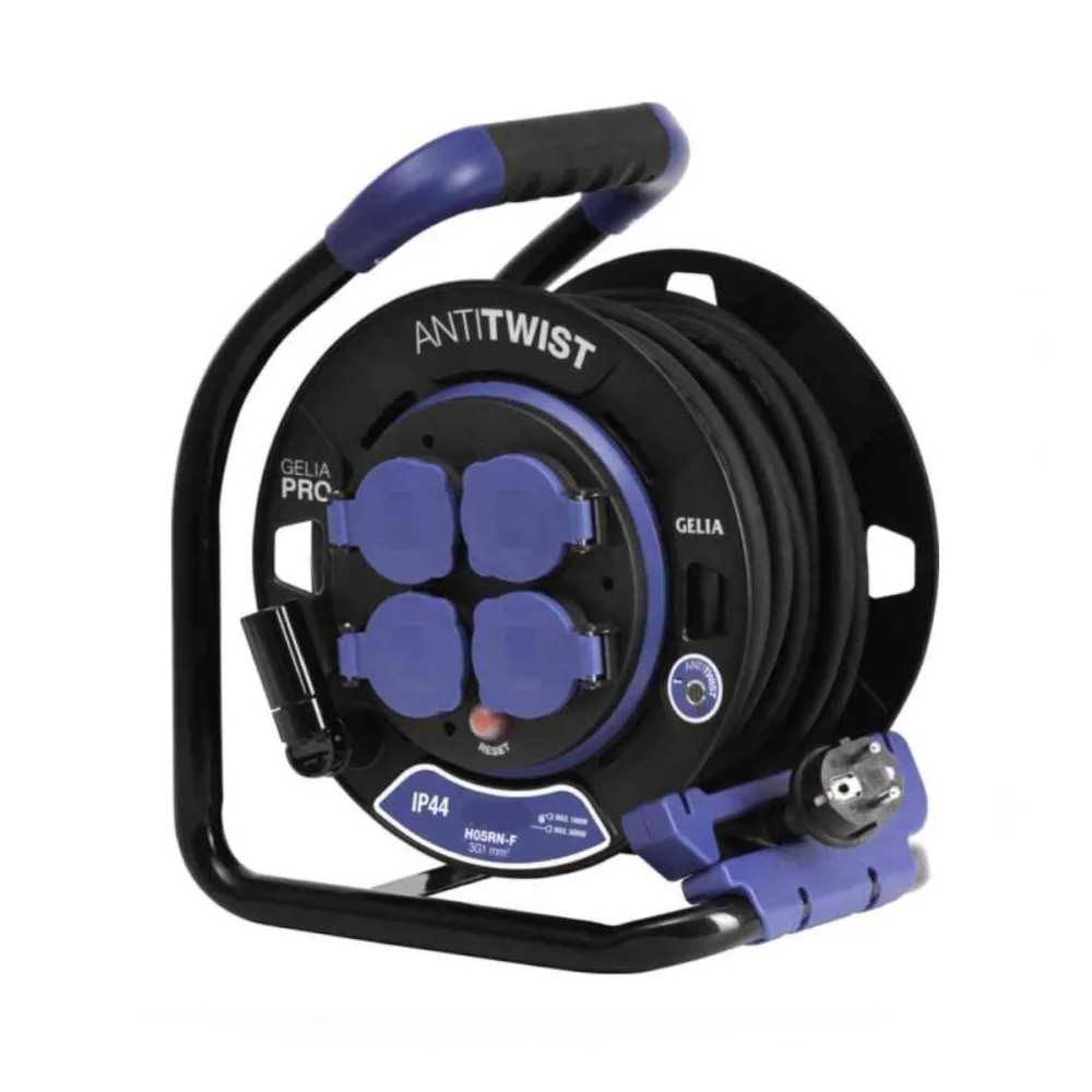 Kabelvinda Med Lock Och Stålstativ Jordad Fast Nav-Anti-Twist Pro 40m H07RN-F 3G1,5mm² Gelia