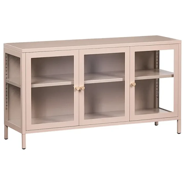 Vitrinskänk i glas NEWPORT 115 cm Metall Beige