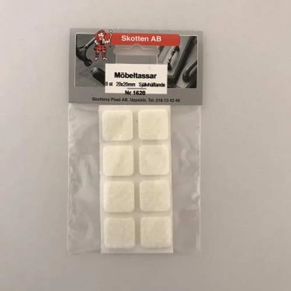 Möbeltassar Självhäftande 20x20mm, Vit, 8st