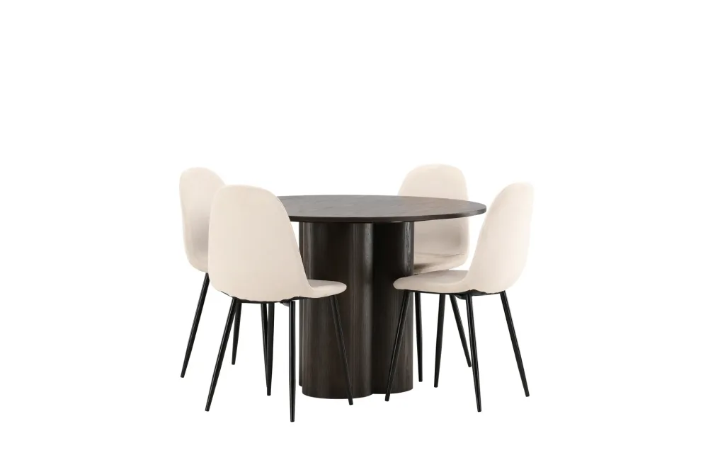 OLLIVERO Matgrupp 110 cm Rund Beige med 4 DAWNE Stolar