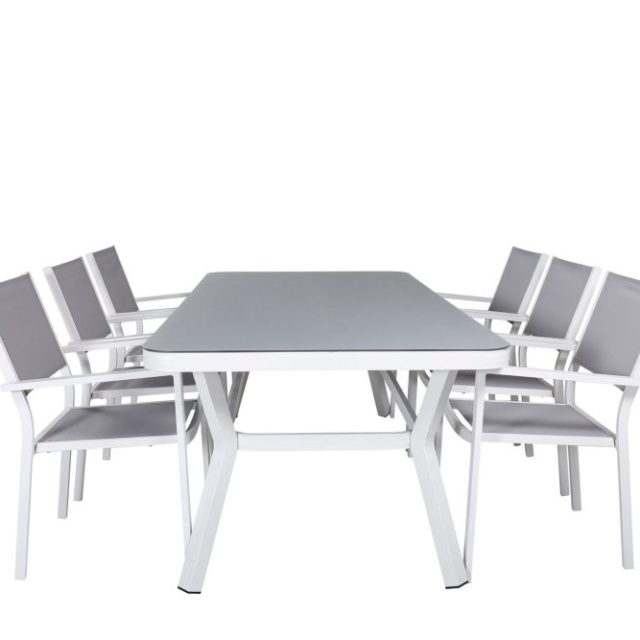 Virya Matgrupp Utomhus 200cm + 6 Copacabana Stapelbara Matstolar Utomhus Vit