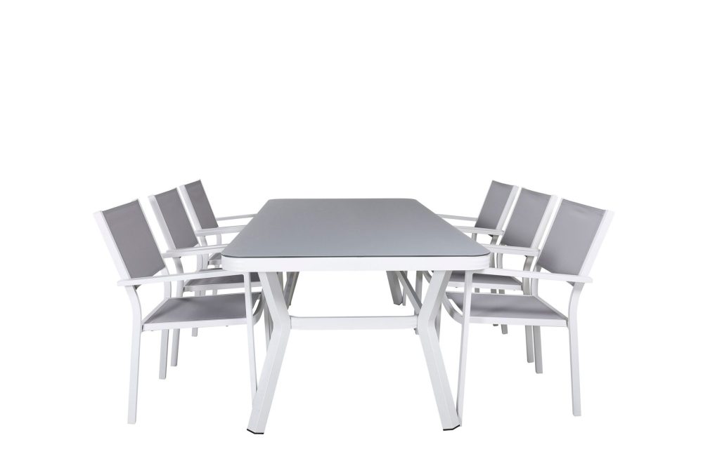 Virya Matgrupp Utomhus 200cm + 6 Copacabana Stapelbara Matstolar Utomhus Vit