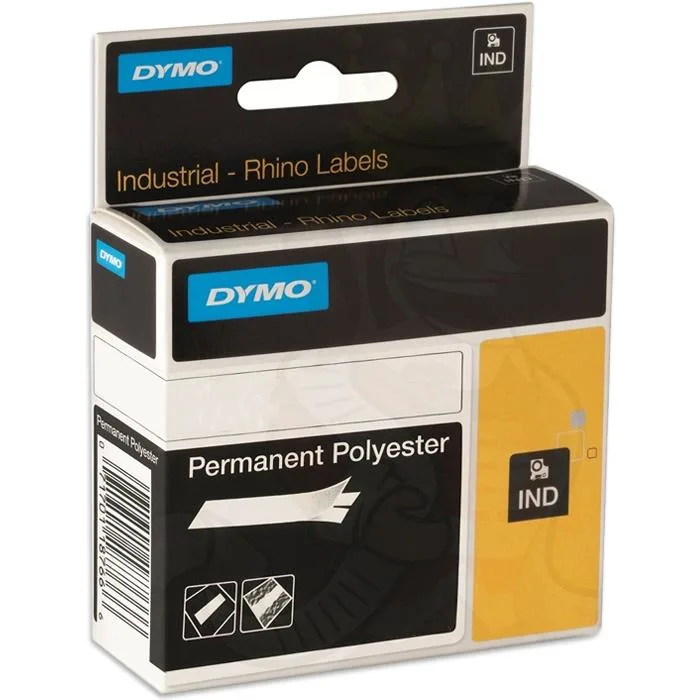 DYMO Rhino Tejp 12 mm, permanent polyester Svart på vitt