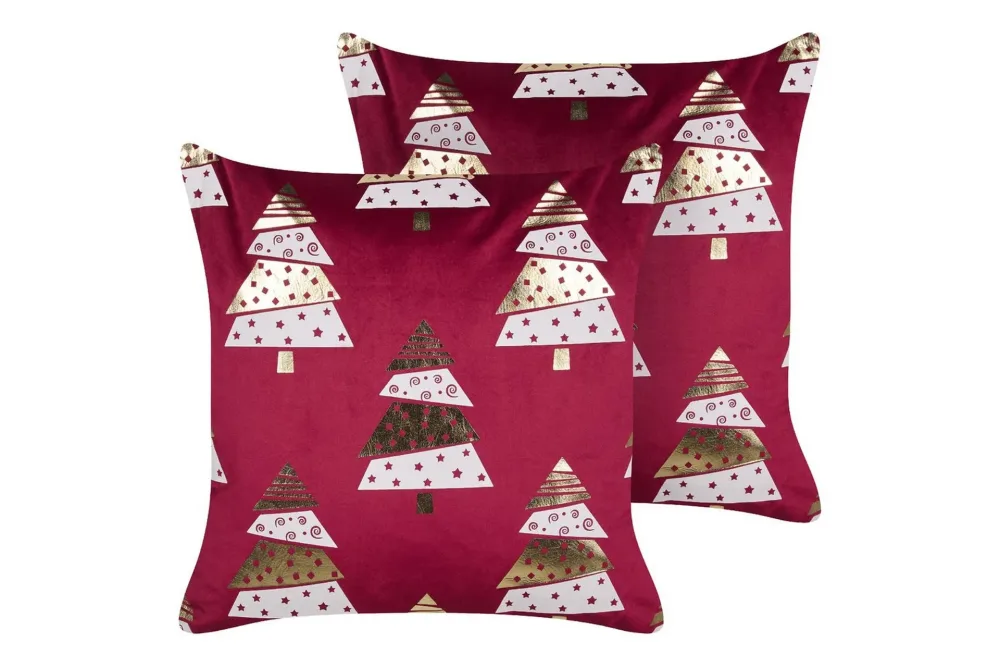 Prydnadskuddar Goldspruce set om 2 Röd/guld/vit