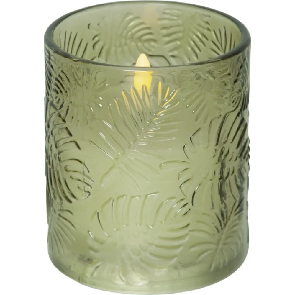 Led Blockljus Flamme Leaf Grön, 100mm