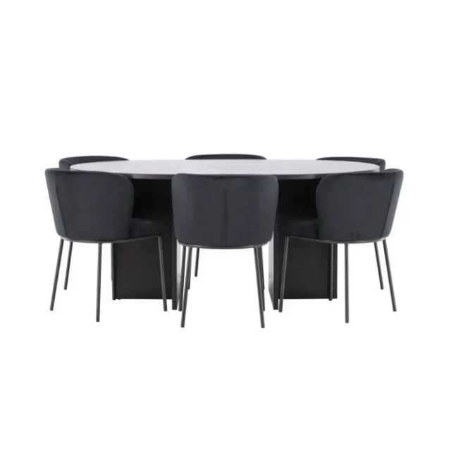 Matgrupp Strada Runt 120/170 cm Svart med Edina Stolar 6 st, Svart